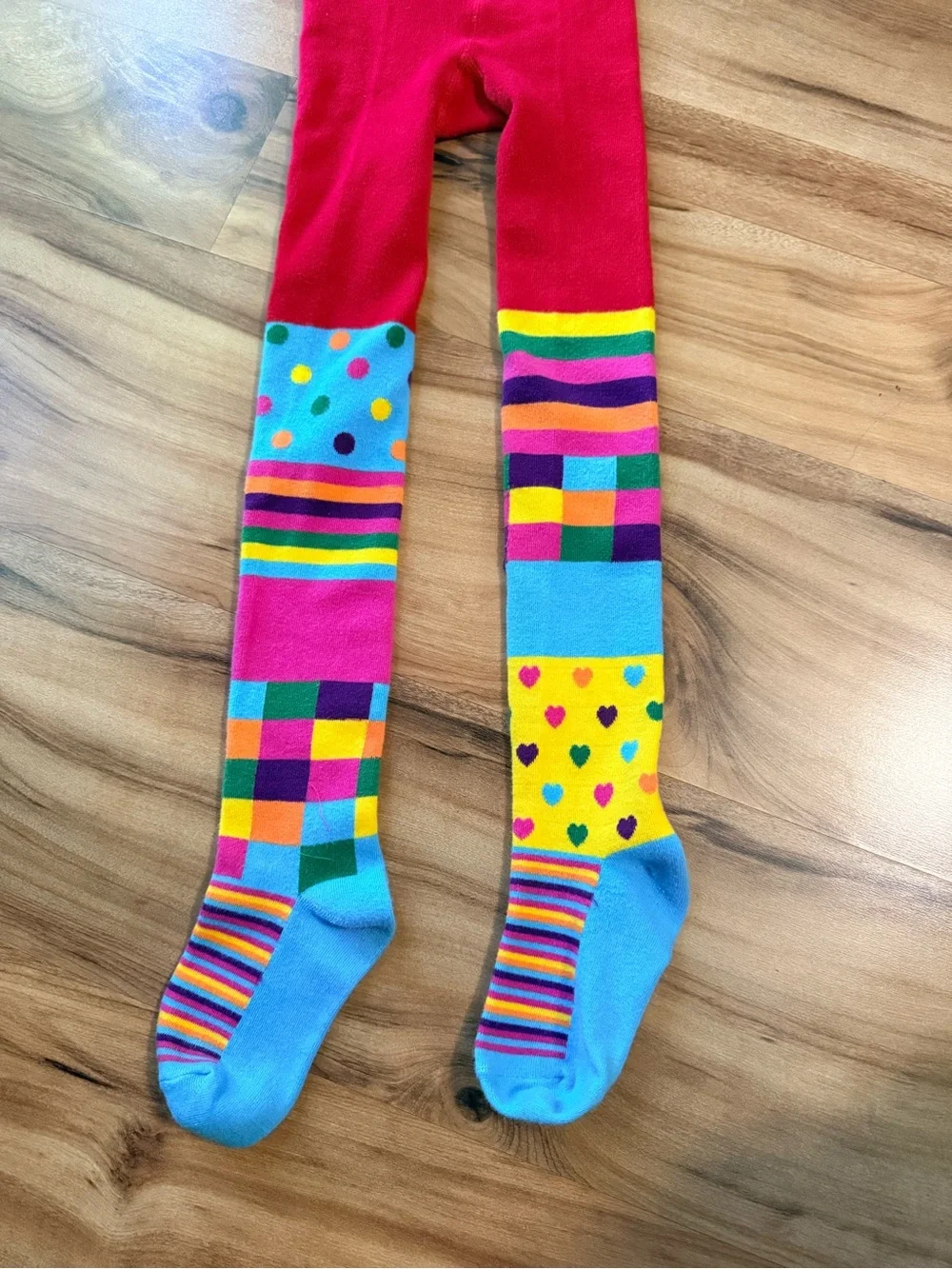 Spring Autumn Colorful Kids Tights Size 8-9 Rainbow Patchwork Stockings Fun